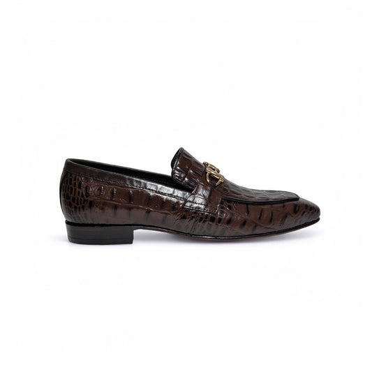 Handmade Men’s Crocodile Texture Leather Loafers – Italian Shape Horsebit Shoes