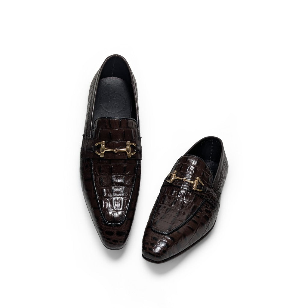 Handmade Men’s Crocodile Texture Leather Loafers – Italian Shape Horsebit Shoes