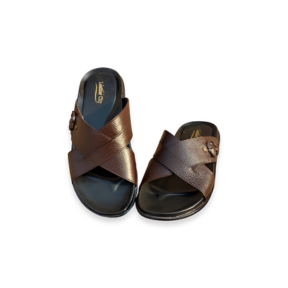 Cross Strap Pattern Leather Slipper for Men – Soft PU Sole