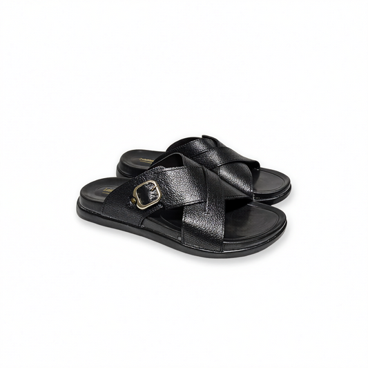 Cross Strap Pattern Leather Slipper for Men – Soft PU Sole