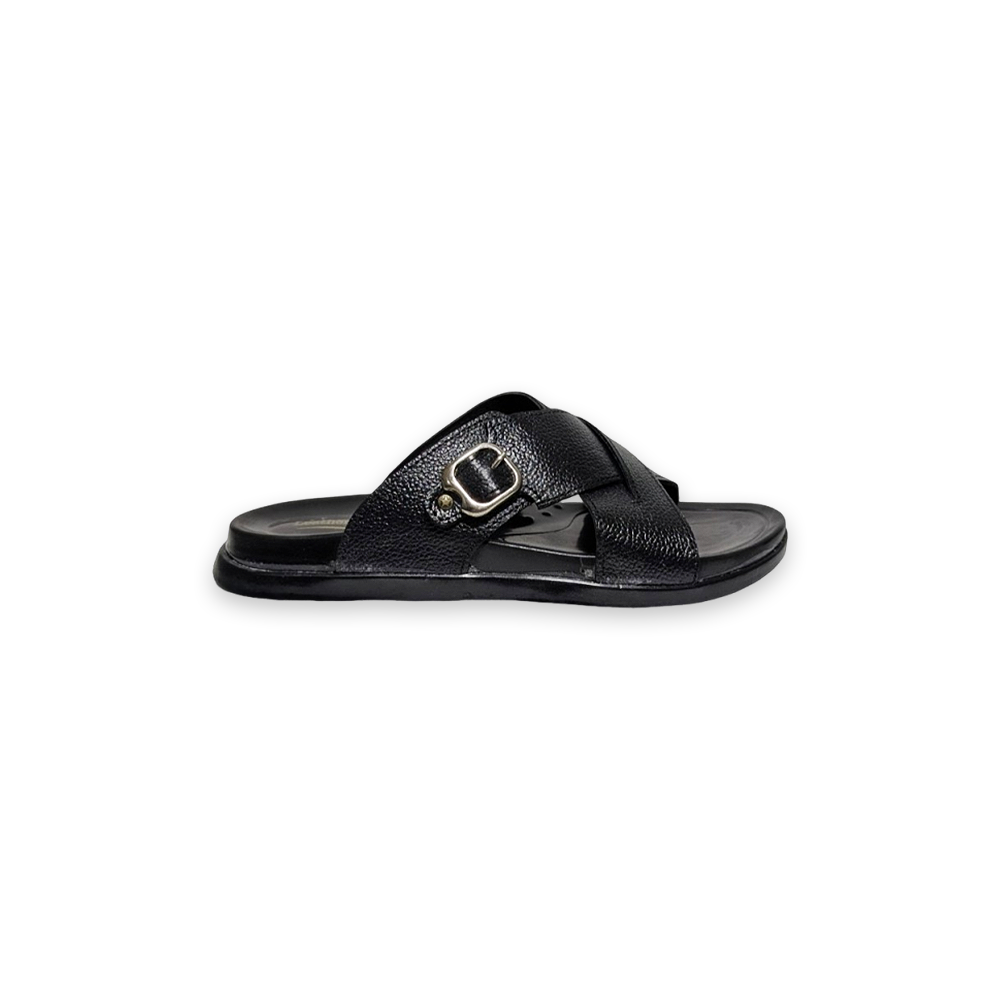 Cross Strap Pattern Leather Slipper for Men – Soft PU Sole