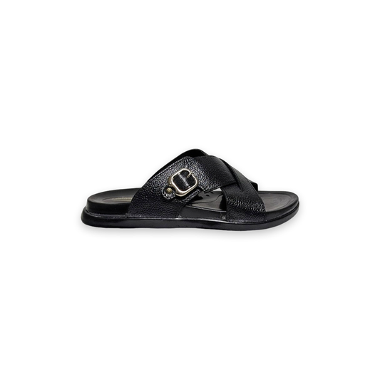 Cross Strap Pattern Leather Slipper for Men – Soft PU Sole