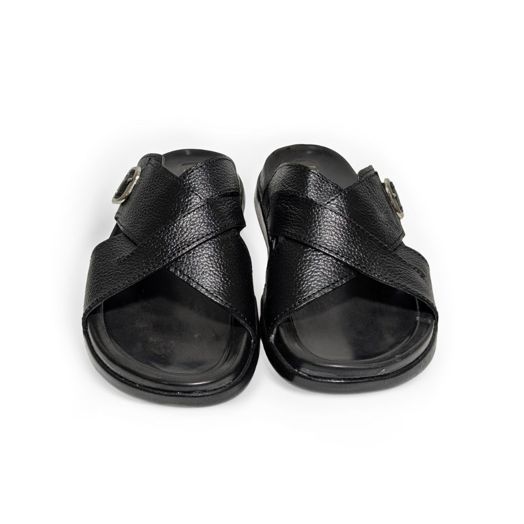 Cross Strap Pattern Leather Slipper for Men – Soft PU Sole