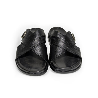 Cross Strap Pattern Leather Slipper for Men – Soft PU Sole