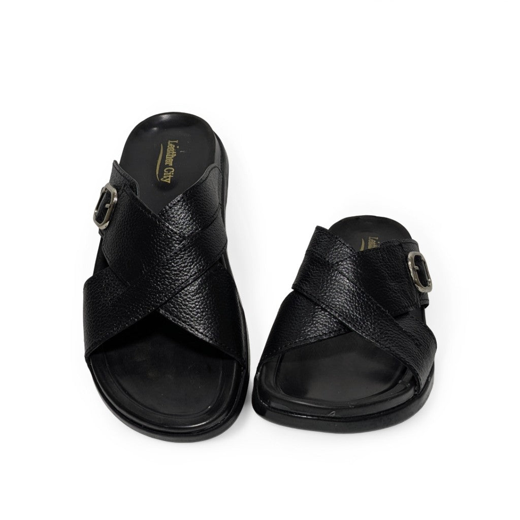 Cross Strap Pattern Leather Slipper for Men – Soft PU Sole
