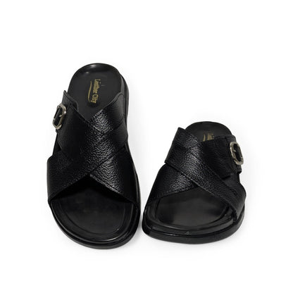 Cross Strap Pattern Leather Slipper for Men – Soft PU Sole