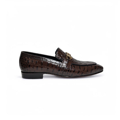 Handmade Men’s Crocodile Texture Leather Loafers – Italian Shape Horsebit Shoes