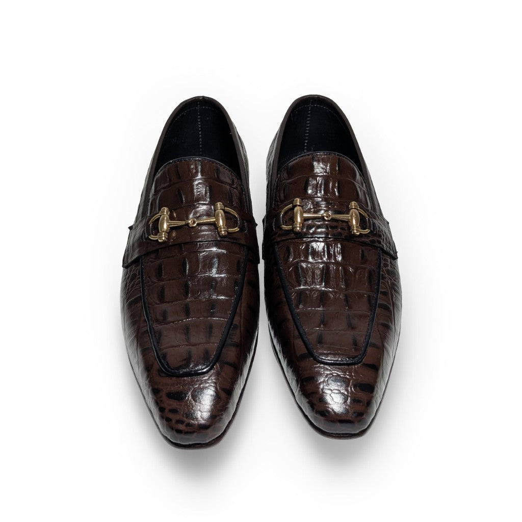 Handmade Men’s Crocodile Texture Leather Loafers – Italian Shape Horsebit Shoes