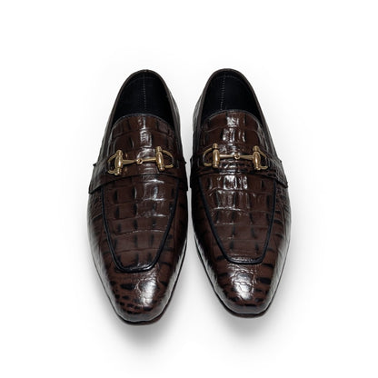 Handmade Men’s Crocodile Texture Leather Loafers – Italian Shape Horsebit Shoes