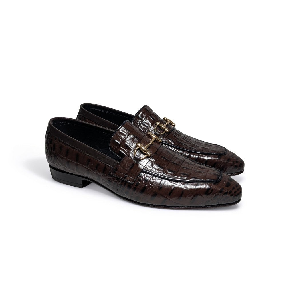 Handmade Men’s Crocodile Texture Leather Loafers – Italian Shape Horsebit Shoes