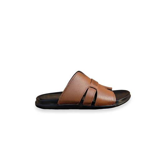 Men’s Open Leather Slippers – Medicated PU Sole